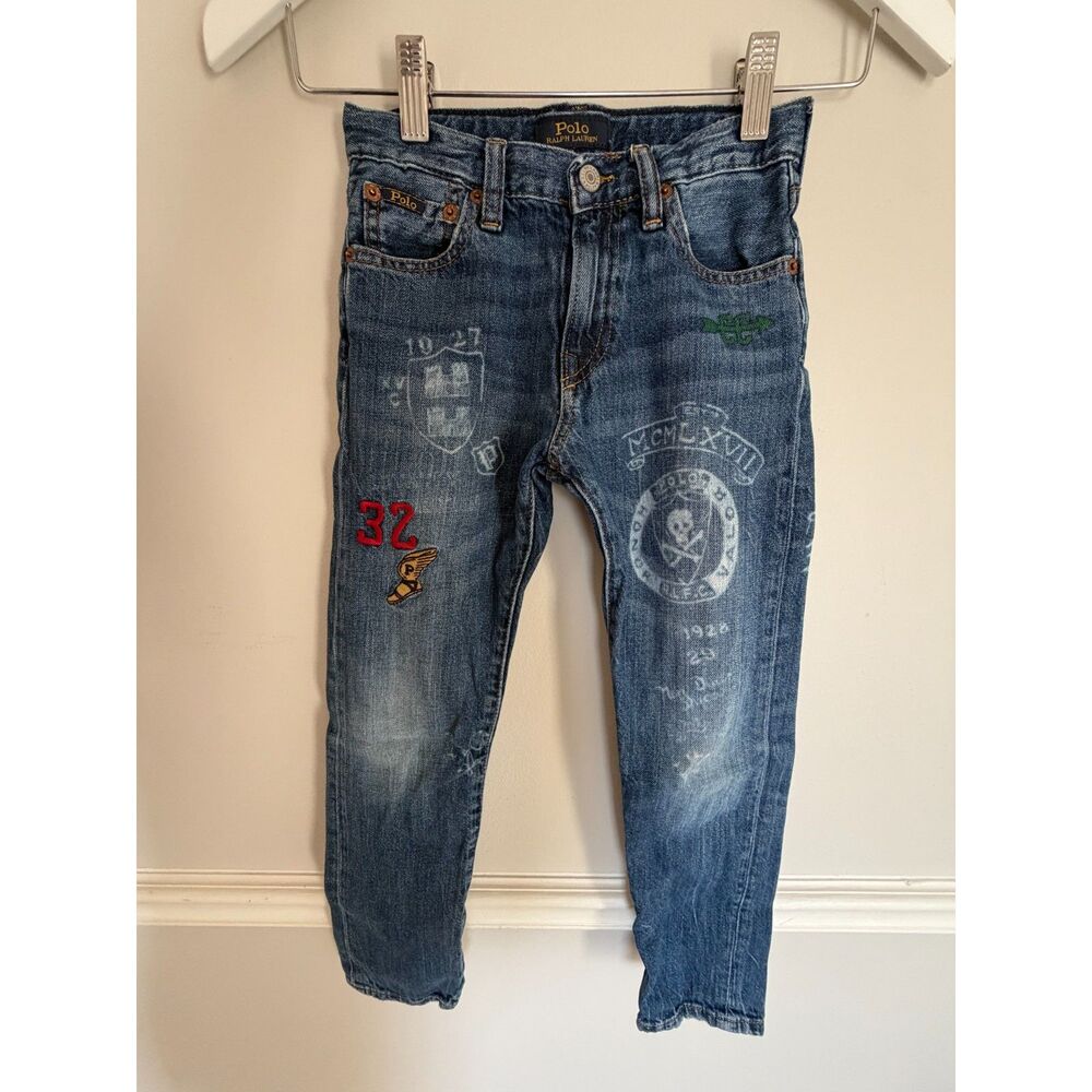 Polo Ralph Lauren Boys Sullivan Slim Tynan Wash Graffiti/Patch Jeans – Size 7